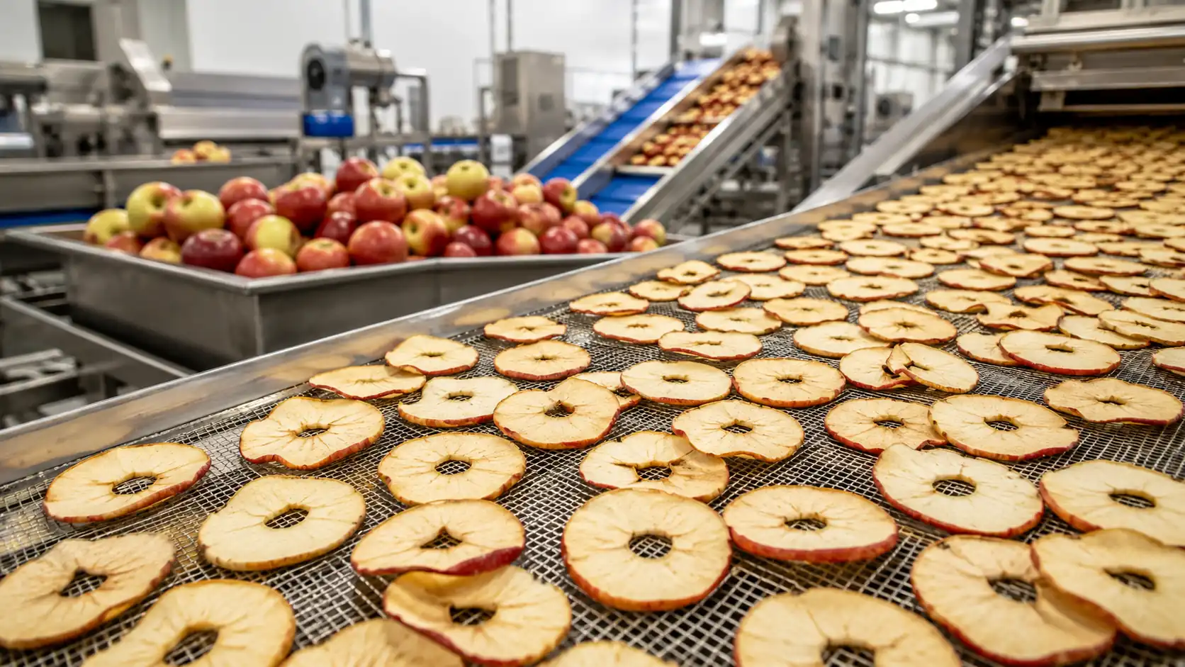processo de produção da maçã desidratada para indústria alimentícia